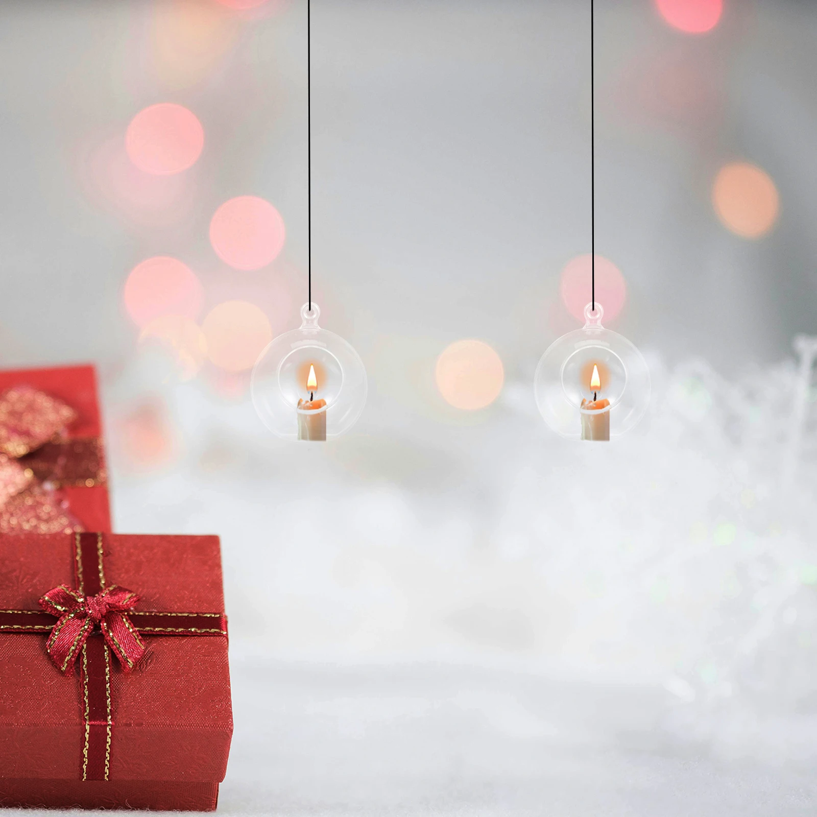 

Christmas Tree Hanging Ball Set 12 Pcs Clear Glass Vase for Xmas Decors Festive Party Wedding Decoration Tea Light Display