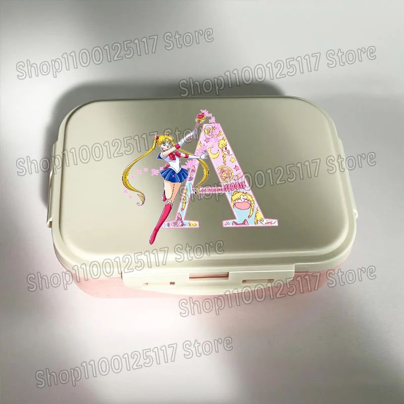 Sailor Moon Lunch Box con forchetta cucchiaio Cucina Frutta Cibo Bento Case Lettera AZ Anime Scatole per microonde da picnic all'aperto portatili