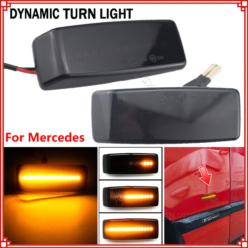 2PCS Car LED Dynamic Turn Signal Light Side Fender Marker Sequential Blinker Lamp For Mercedes For Benz W201 W202 W124 W140 R129