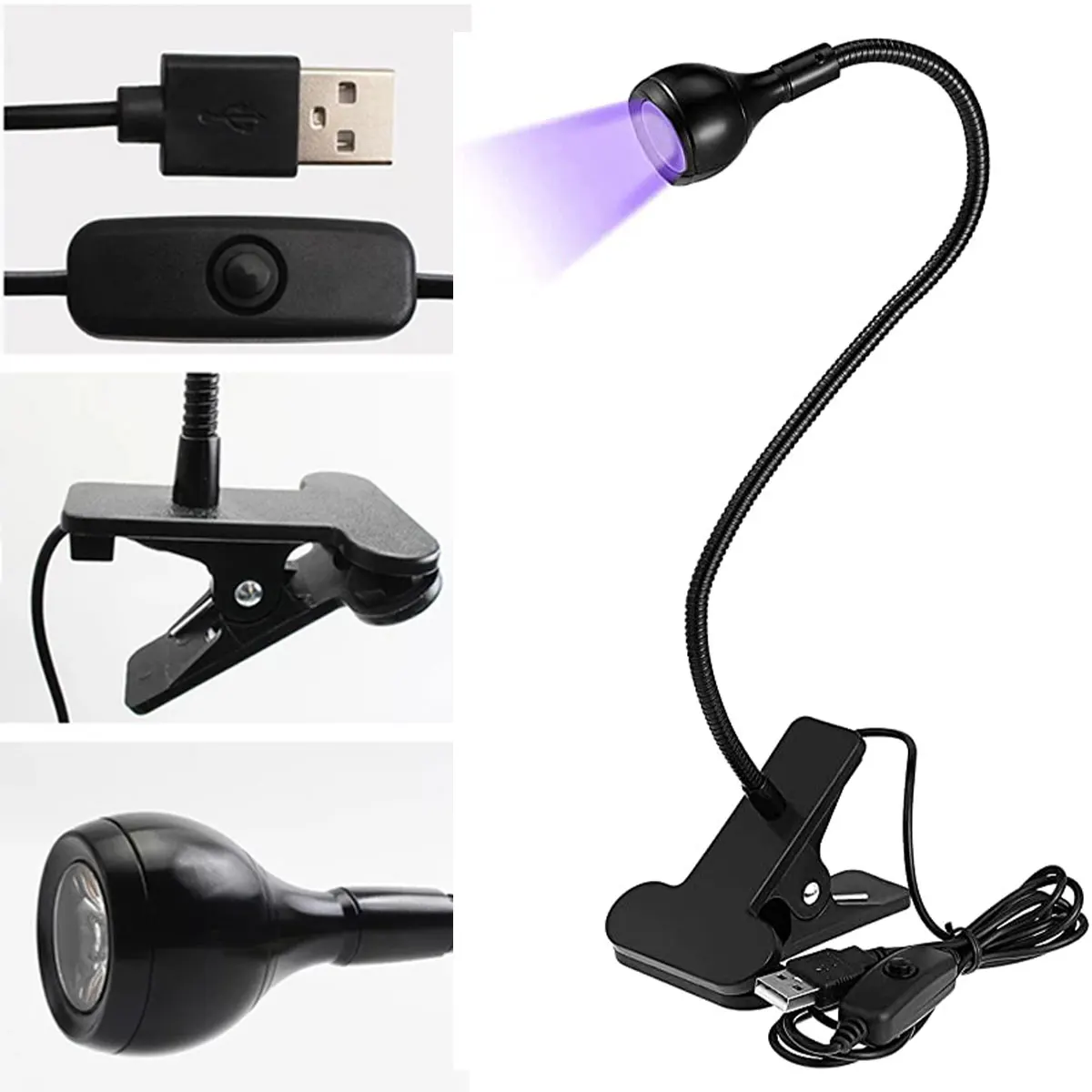 3W LED Ultraviolet Light with 4 Dimmable Brightness Flexible Lamp USB-powered UV Gel Curing Lamp for Fluorescent