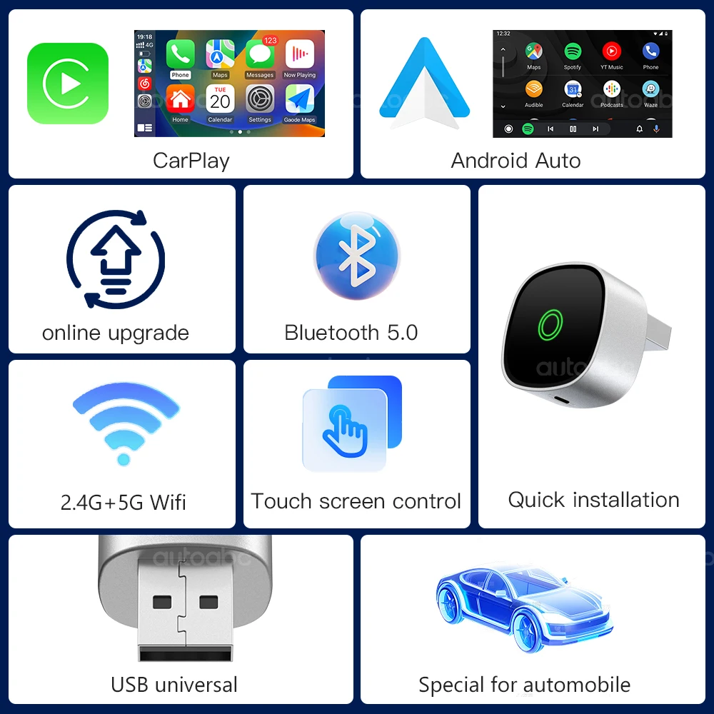 2in1 محول Carplay اللاسلكي آيفون أندرويد السيارات أبل اللاسلكية Carplay Mini USB Ai Box Carplay لتويوتا فولفو هيونداي #4