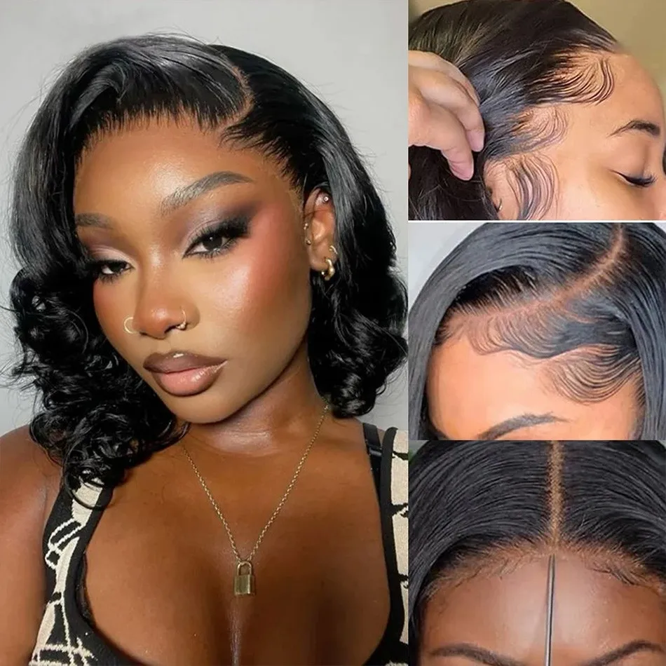 วิกผมบ๊อบแบบไม่ต้องใช้กาว ติดง่าย ใช้ได้ทันที ผมแท้ 100%  แบบ 4x4 5x5  พร้อมเชือกผูกแบบ HD Lace Closure  ความหนาแน่น 250  ขนาด 16 นิ้ว  พร้อมเชือกผูกด้านหน้าแบบ Pre Cut Lace Frontal