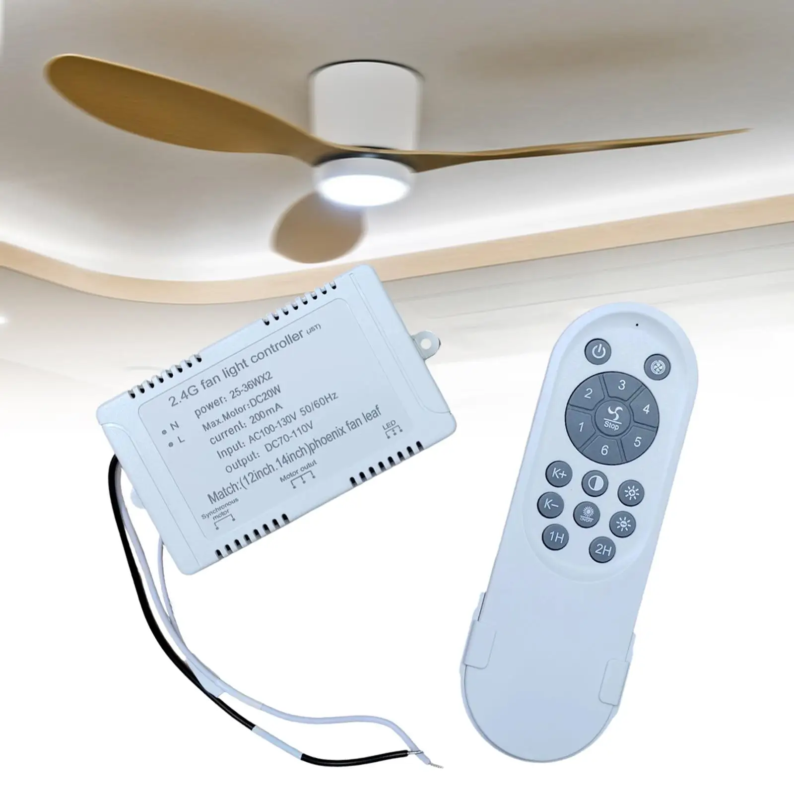

2.4G DC Variable Frequency Ceiling Fan Remote Control Set 110V Replacement for Ceiling Fans with Lights Adjustable Voltage 24V