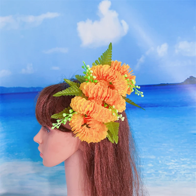 

Popular Hawaiian Hair Clips for Women Orange Pua 'Ilima O'ahu Island Tropical Flower for Hairpin Hawaiian Party Decorations