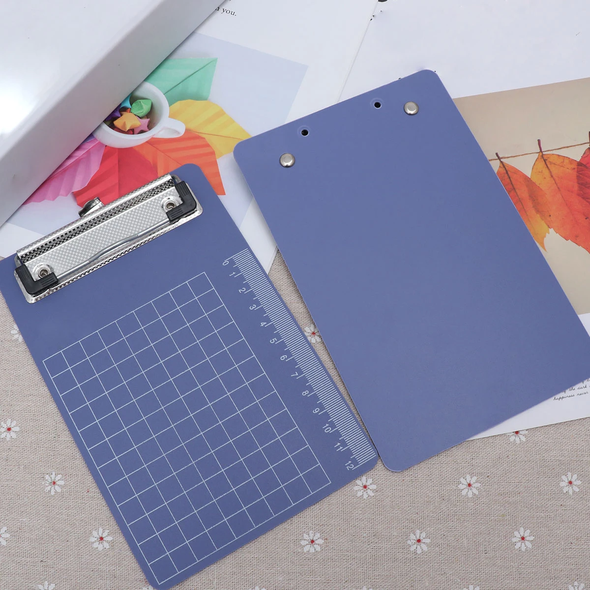 

3 Pcs Writing Pad Holder Board Clipboard Blue Boards with Storage Foldable Paper Profile Metal