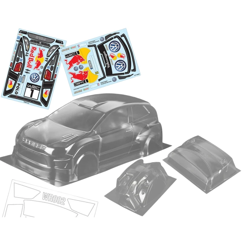 Scale 1/8 Polo WRC Clear Body shell + Rear spoiler + Light Buckles and decals for RC Rally car 300mm wheelbase hpi tamiya kyosho