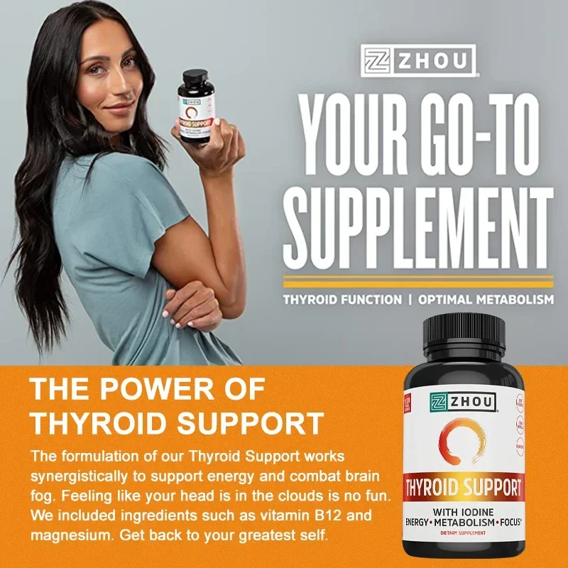 Premium Complex Capsules for Thyroid Support and Relieve Fatigue with Iodine, Magnesium, and Vitamin B12