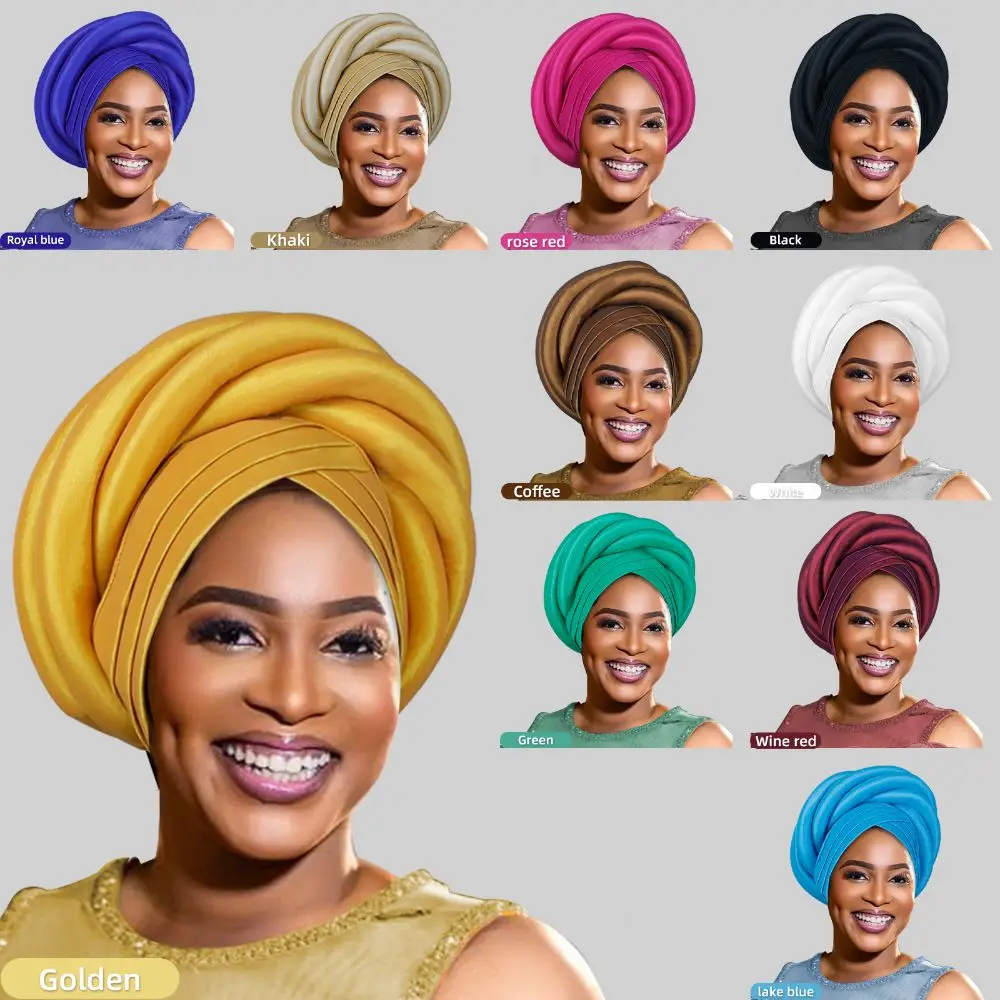 

New Raw Silk African Women Turban Wrap Elastic Twisted Braid Head Wraps Headwear Breathable African Turban Cap African Lady
