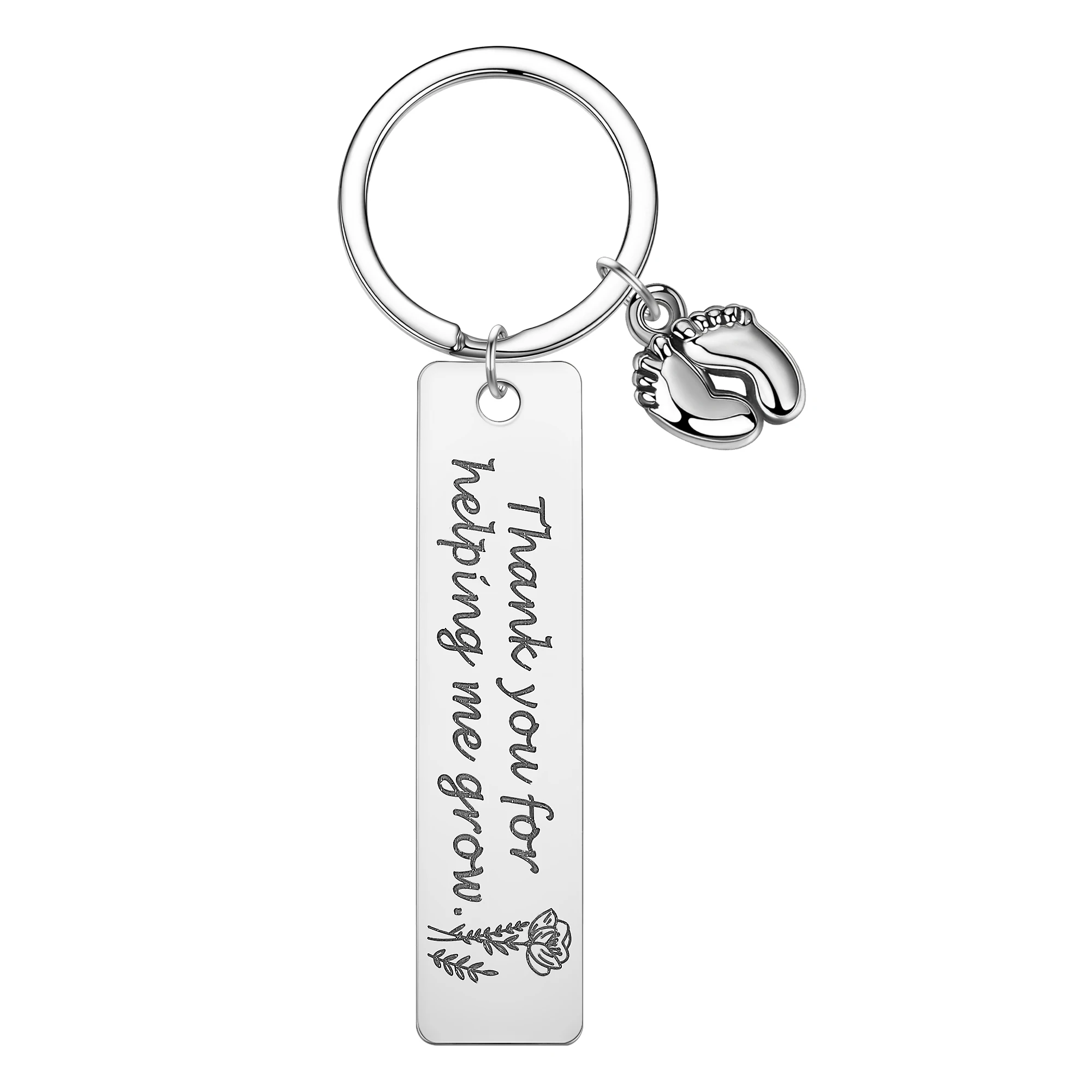 Mother's Day Gift Thank You For Helping Me Grow Keychain Little Feet Pendant Keyring Stainless Steel Fashion Car Key Accessories