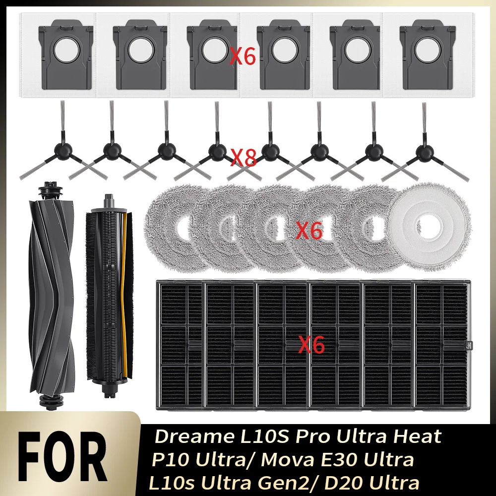 Langlebige Hauptbürste, Seitenbürste, Filter, Mopp, Staubbeutel, Vakuum-Kit-Teile für Dreame L10S Pro Ultra Heat/P10 Ultra/Mova E30 Ultra/L10s Ultra