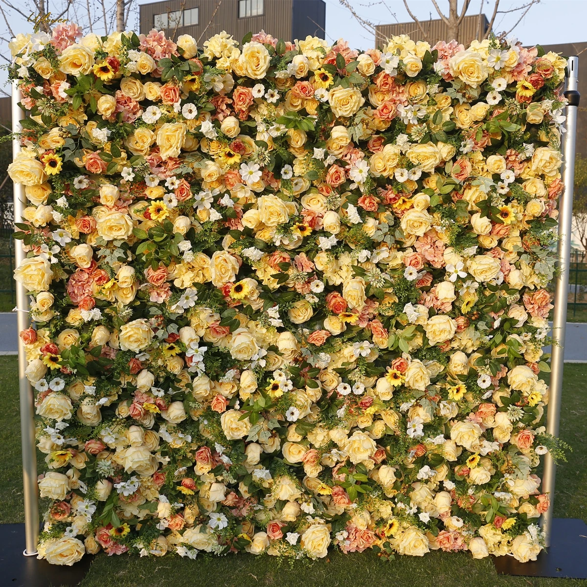 Luxury Wedding Yellow Green Rose 5D Artificial Flower Wall Flower Arch Backdrop Floral Event Party Prop Floral Arrangement Decor