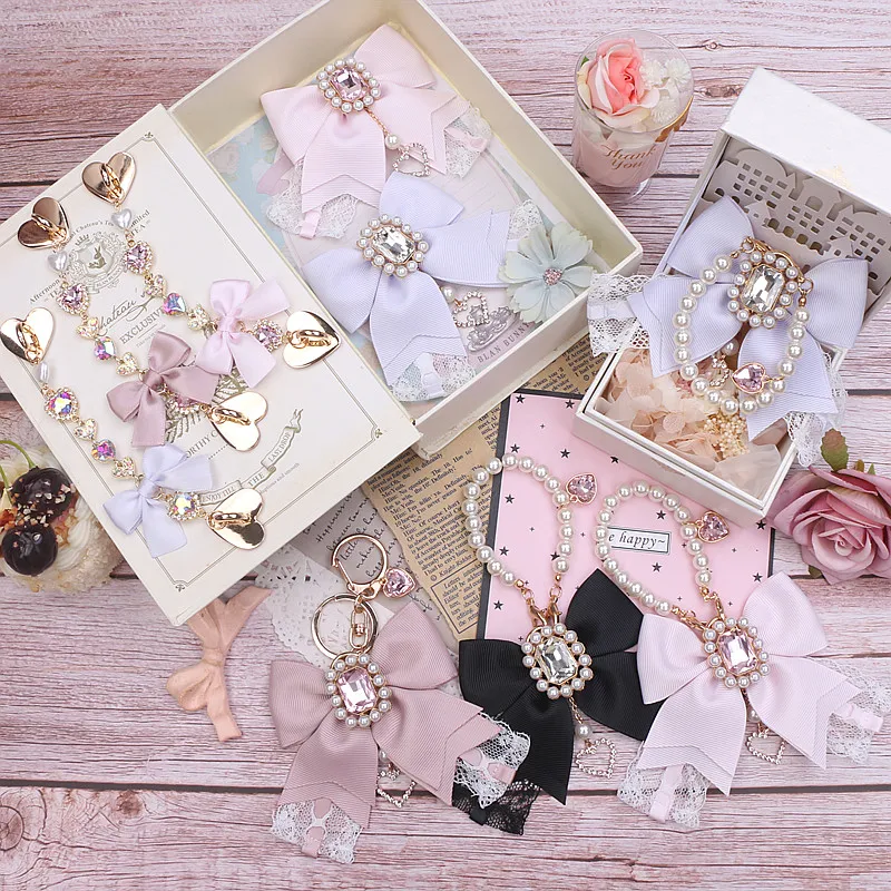 

Y2K лента с бантом и стразами, подвеска для сумки, очаровательный брелок в форме сердца, элегантный брелок из бисера, милый брелок для ключей, подвеска для сумки для телефона