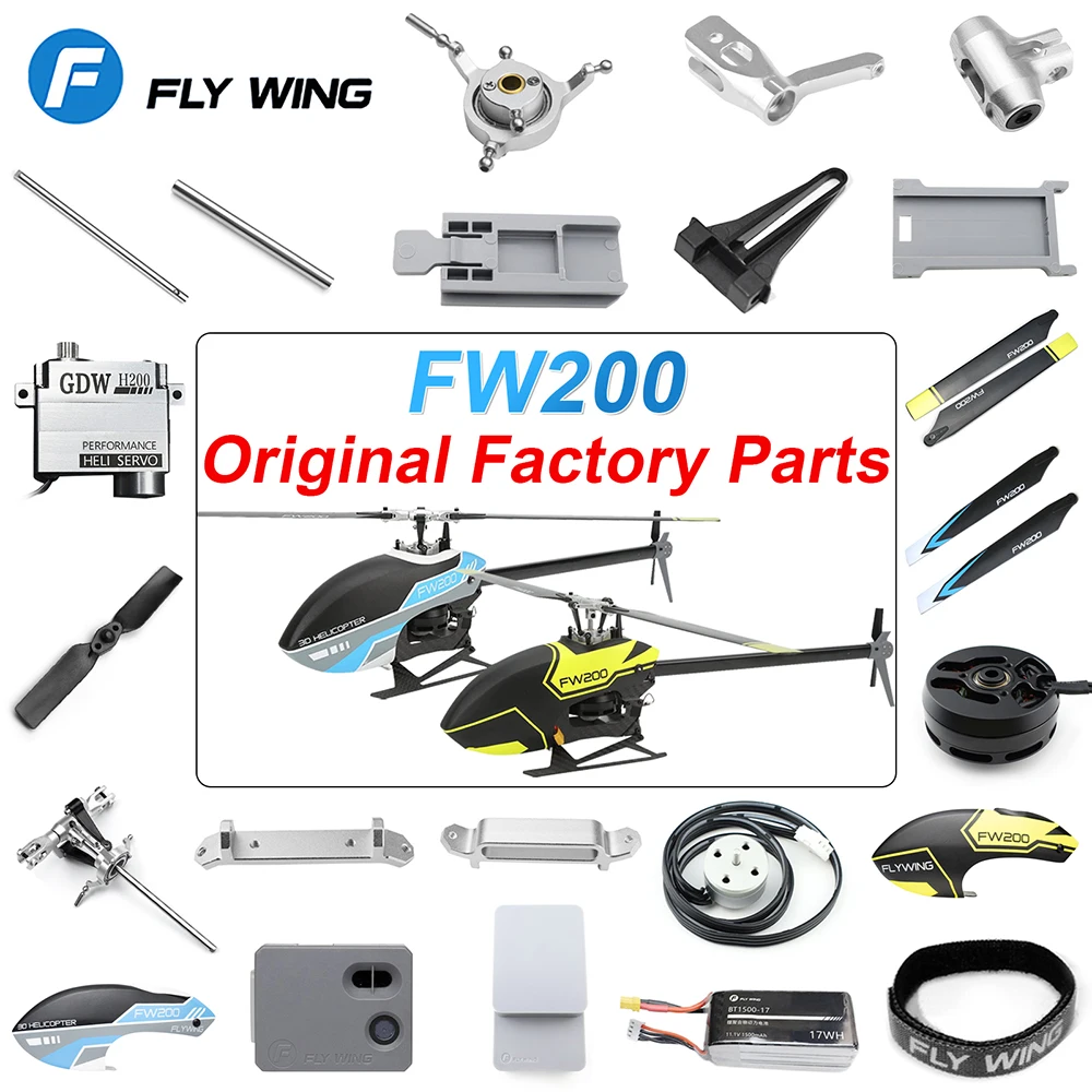 FLYWING FW200 RC Helicopter Parts Original Factory Battery Install Plate Tail Blade Strap Canopy Main Blade Motor RC Servo