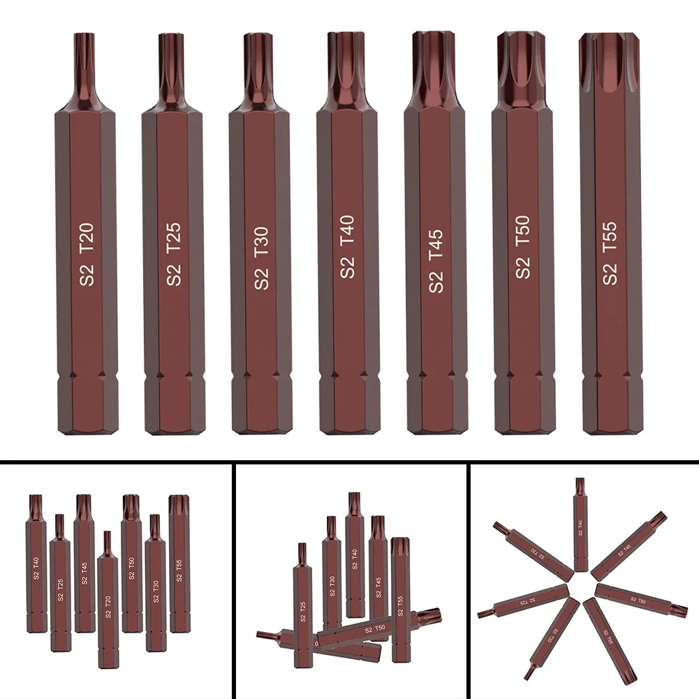 

75mm Torx Electric Screwdriver Bits T20/25/30/40/45/50/55 Hex Shank Batch Head High Torque Electric Wrench Metal Socket Bit Sets