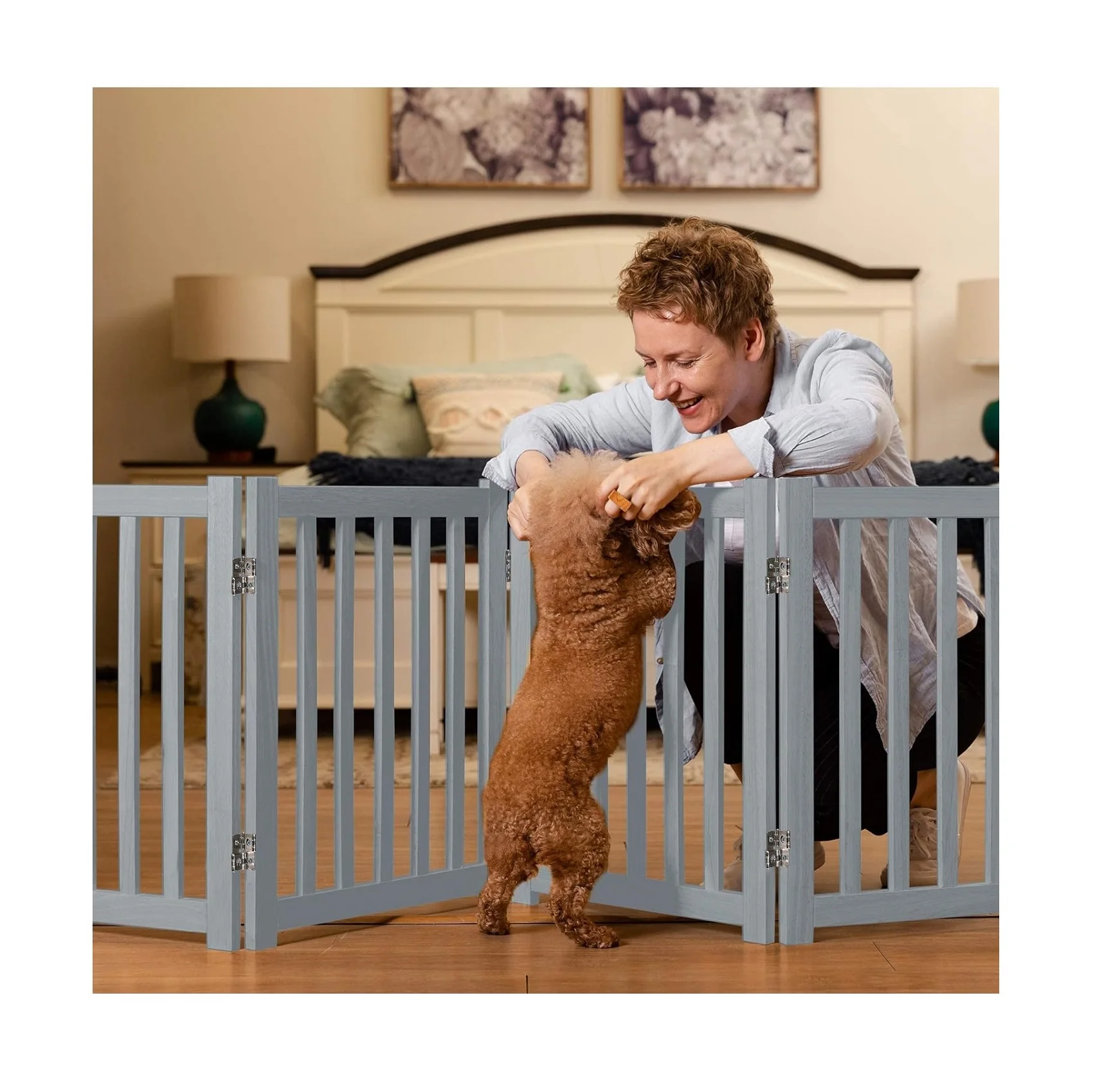 Portable Modern Dog Crate Sliding Door Pet Barrier Pet Gate Wood Dog Fence Safety Net Pet Gate High