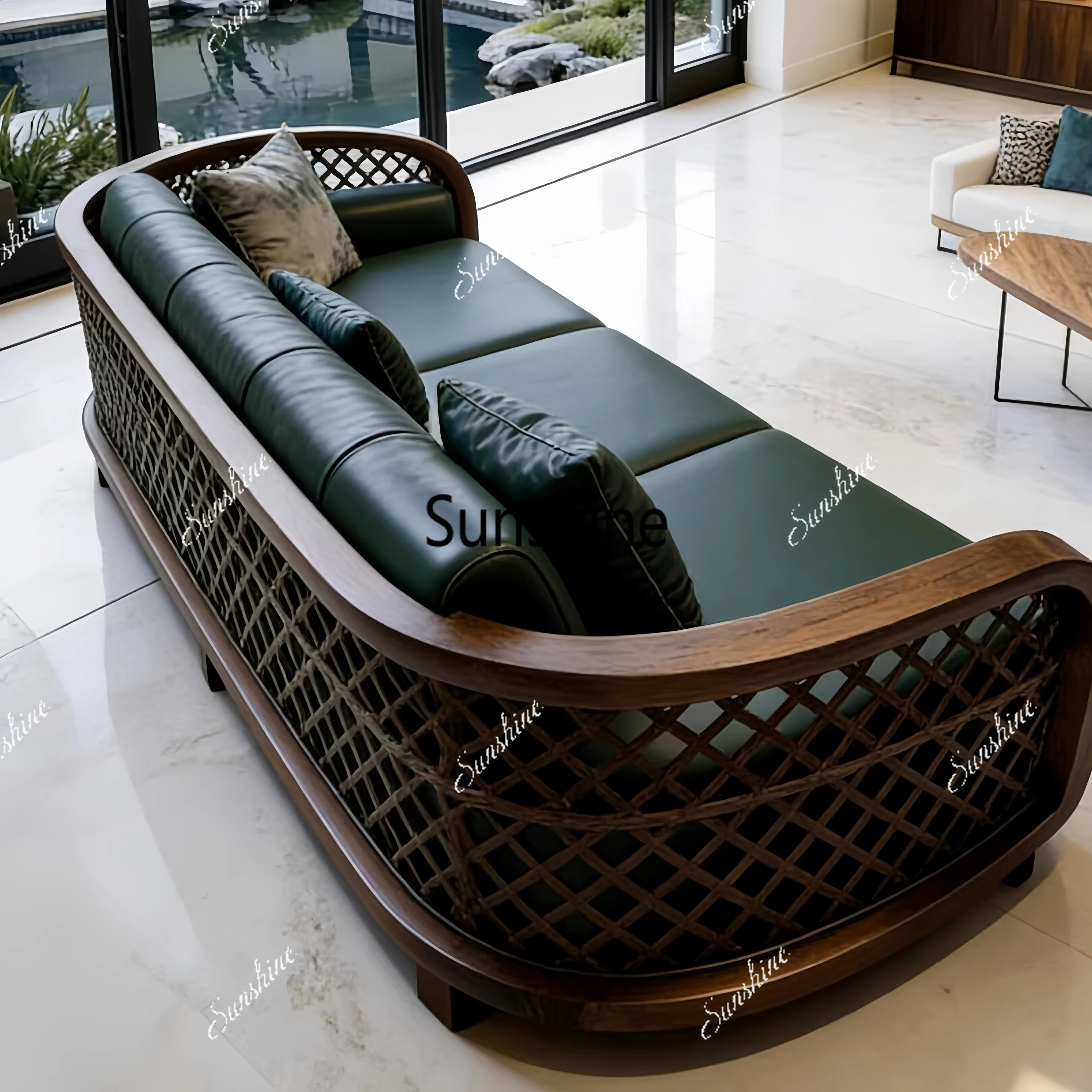 New Chinese living room solid wood home simple straight sofa high-end furniture customization