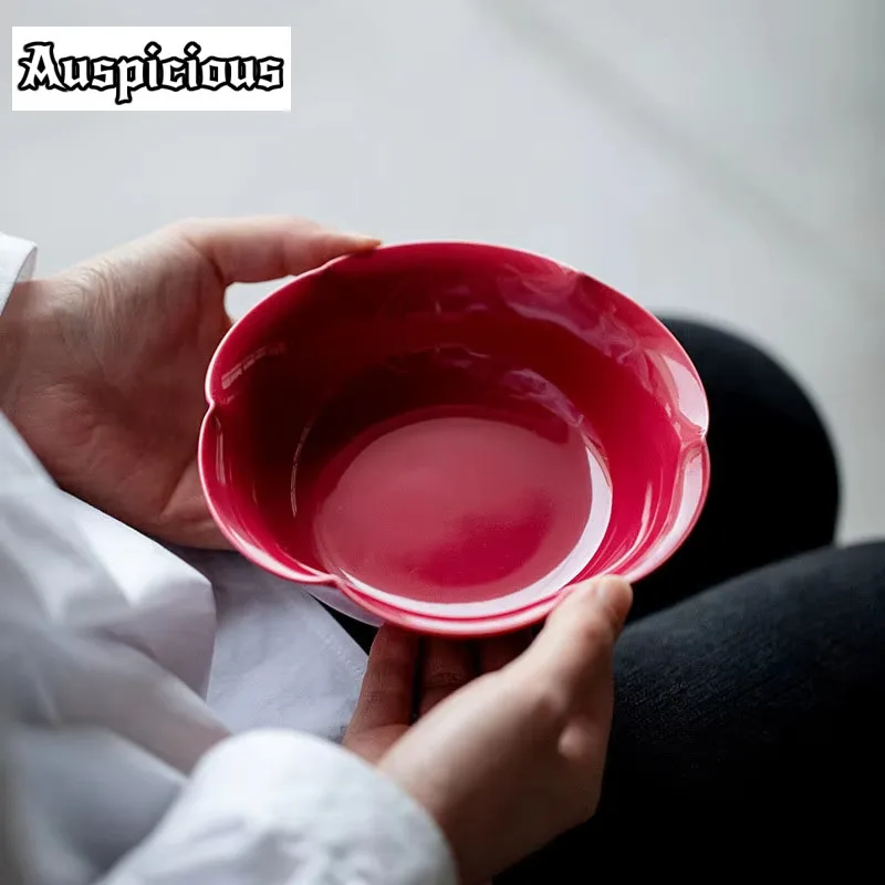 

Керамический поднос для чайника с карминовой глазурью, креативная тарелка с лепестками и фруктами, домашняя крышка для чайного столика, чаша, поддержка чайной церемонии