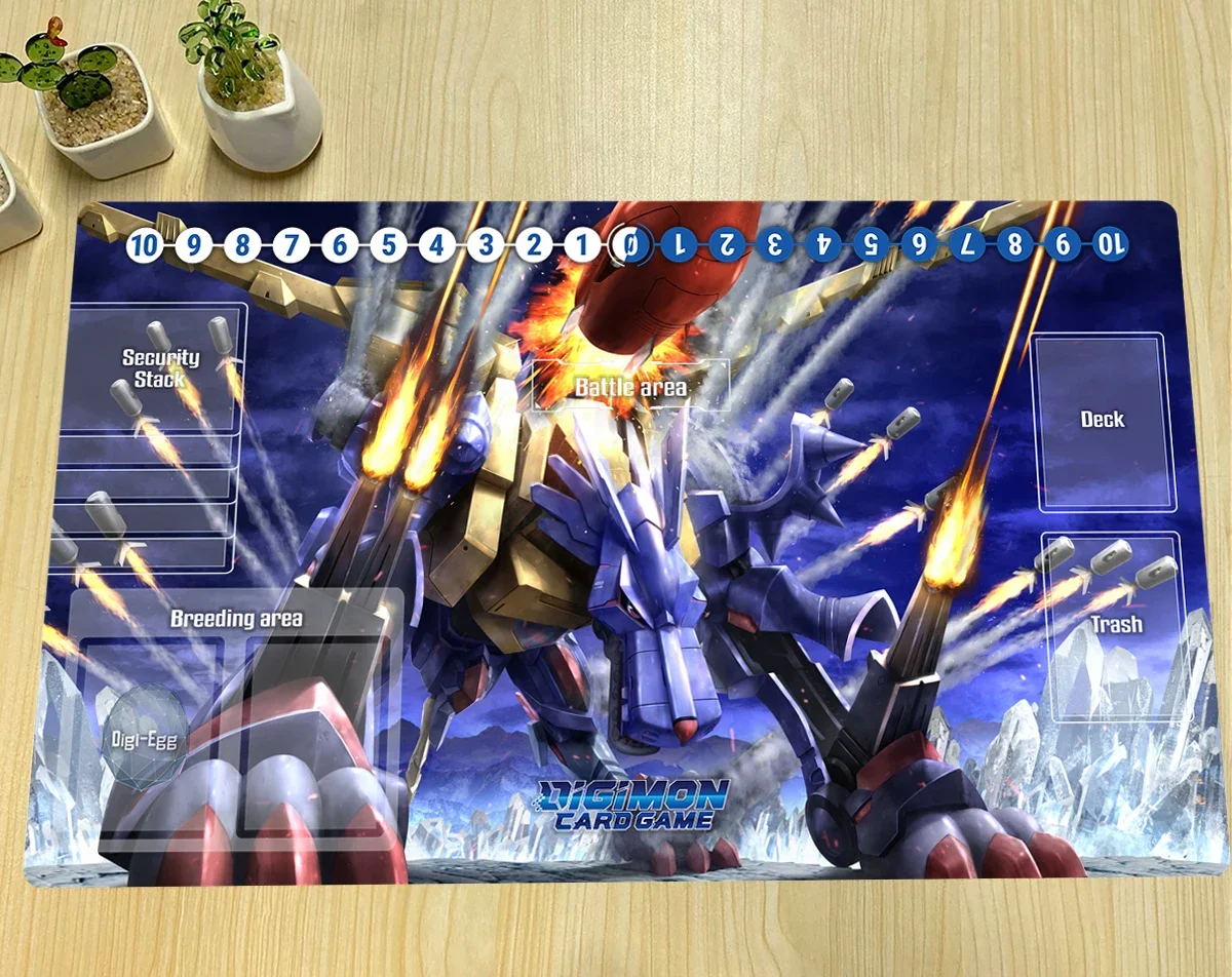 Digimon Playmat Metal Garurumon DTCG CCG Board Game Trading Card Game Mat Anime Mouse Pad Gaming Mousepad Rubber Desk Mat & Bag