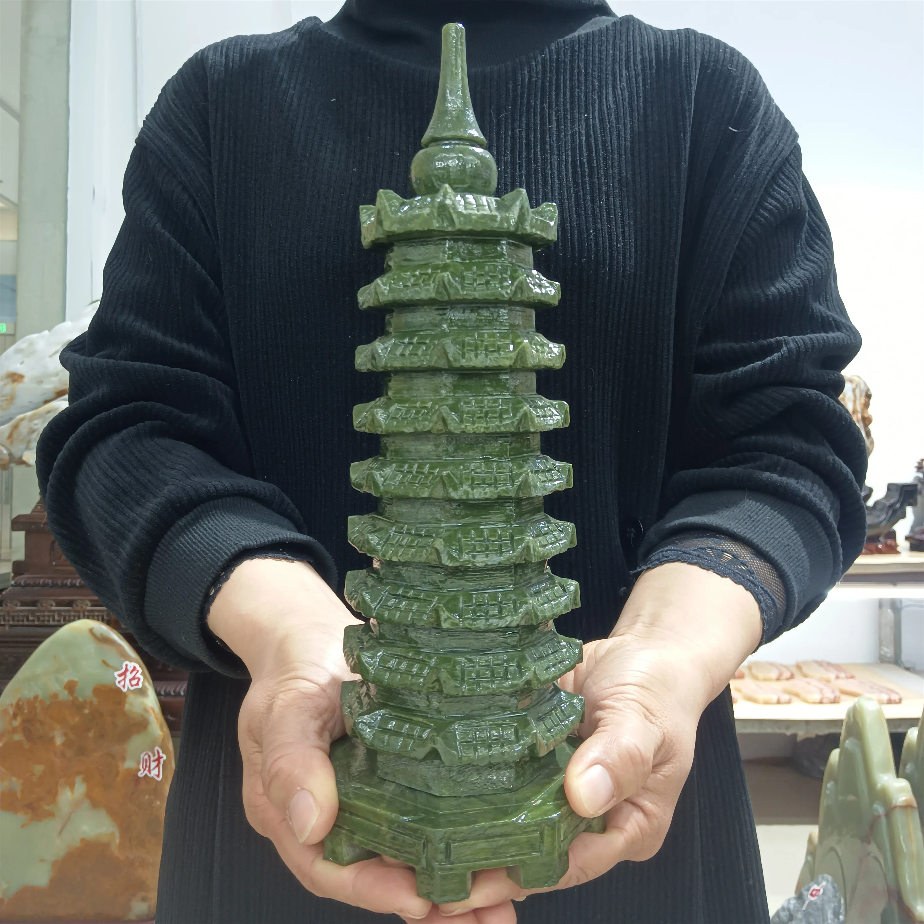 Huge Natural Xiuyan Jade Wenchang Tower,Quartz Crystal, Ore Carved, Mineral, Reiki Healing Energy, Degaussing Decor