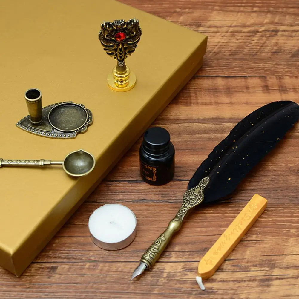 Luxury Fountain Quill Pen Set Vintage Sprinkling Gold Feather Pen Ink Bottle Calligraphy Writing Dip Pen Birthday Gift Box