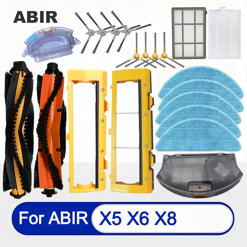 Original Accessories For ABIR X5，X6，X8 Robotic Vacuum Cleaner Roller Main Side Brush，Hepa Filter，Mop Cloth，Dust Box Replacement