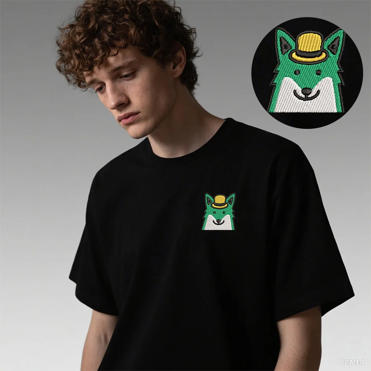 

Men Women Dapper Fox Gentleman Hat Embroidery Luxury Cotton T-Shirt - Stylish Embroidered Top Tees for Retro Party T-Shirts