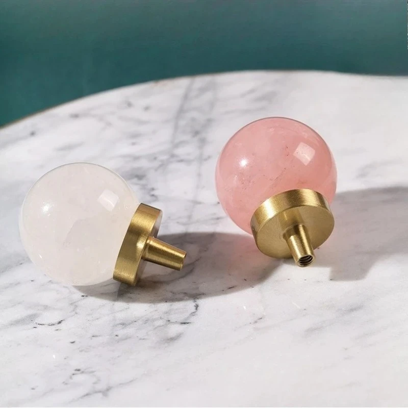 Natural Crystal Furniture Handle Gold Base Kitchen Cabinet Knobs Wardrobe Cupboard Drawer Pull Handles Home Decor