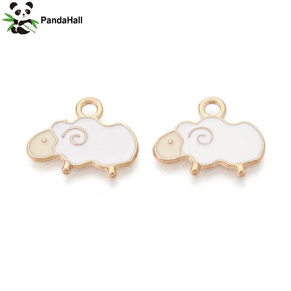 PandaHall 100pcs Enamel Sheep Charms Gold Plated Cute Animal Charms White Tone Cartoon Sheep Charms for Jewelry Making Bulk