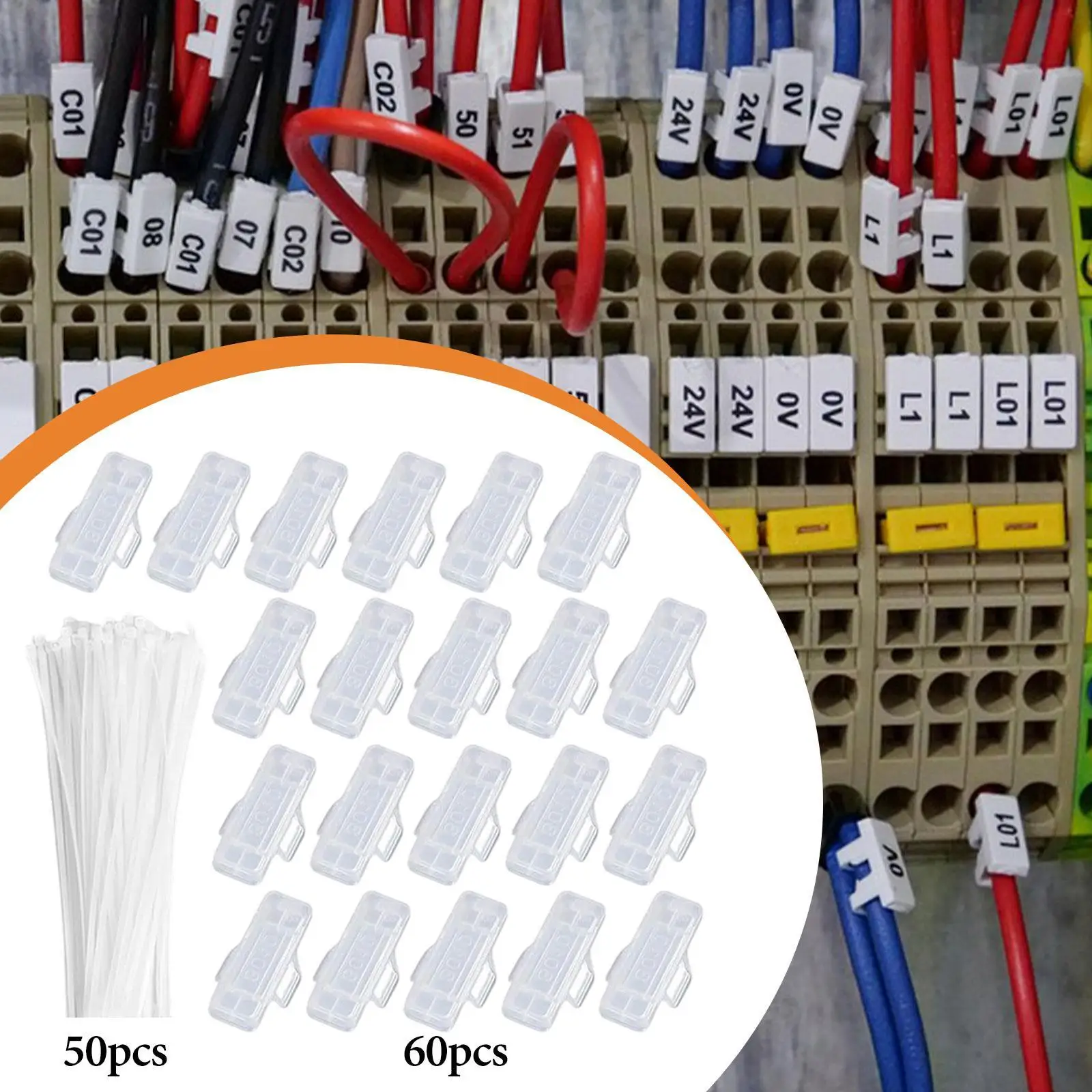 60 قطعة صناديق تسمية الكابلات مقاوم للماء عملي مع العلاقات مريحة شفافة إدارة الكبلات حامل صناديق التعريف #3