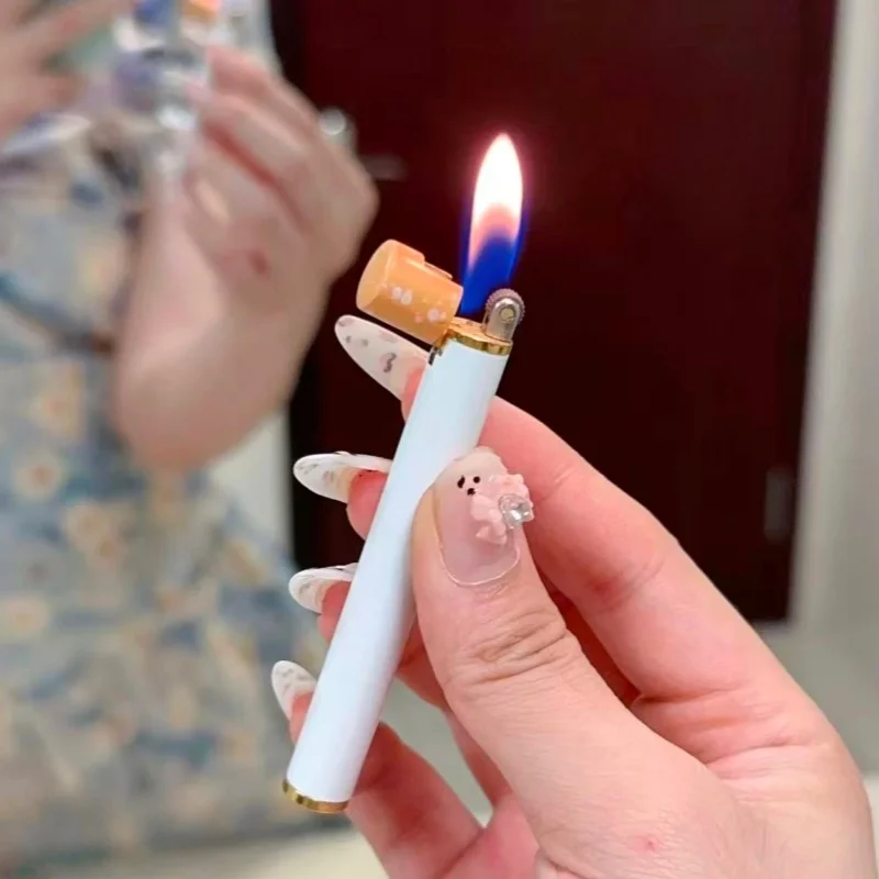 

Mini Cigarette Style Grinding Wheel Flint Torch Lighter Portable Inflatable Gradient Blue Flame Soft Flame Lighter Men's Gift