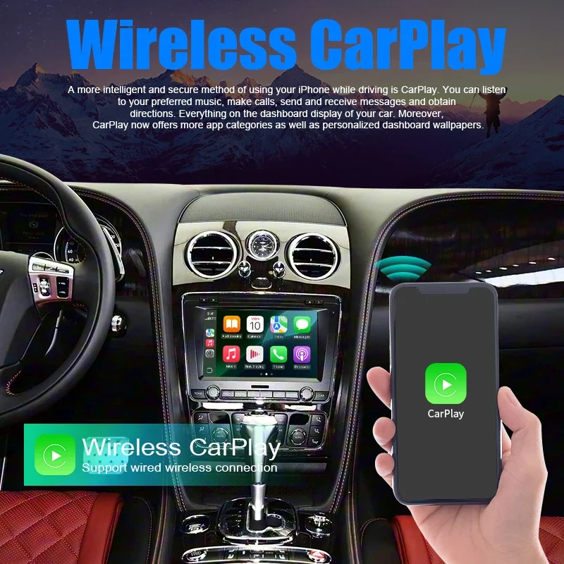Wireless CarPlay For Bentley Continental GT 2014-2017 Android Auto Airplay Mirror link Retrofit Multimedia Navigation Reverse