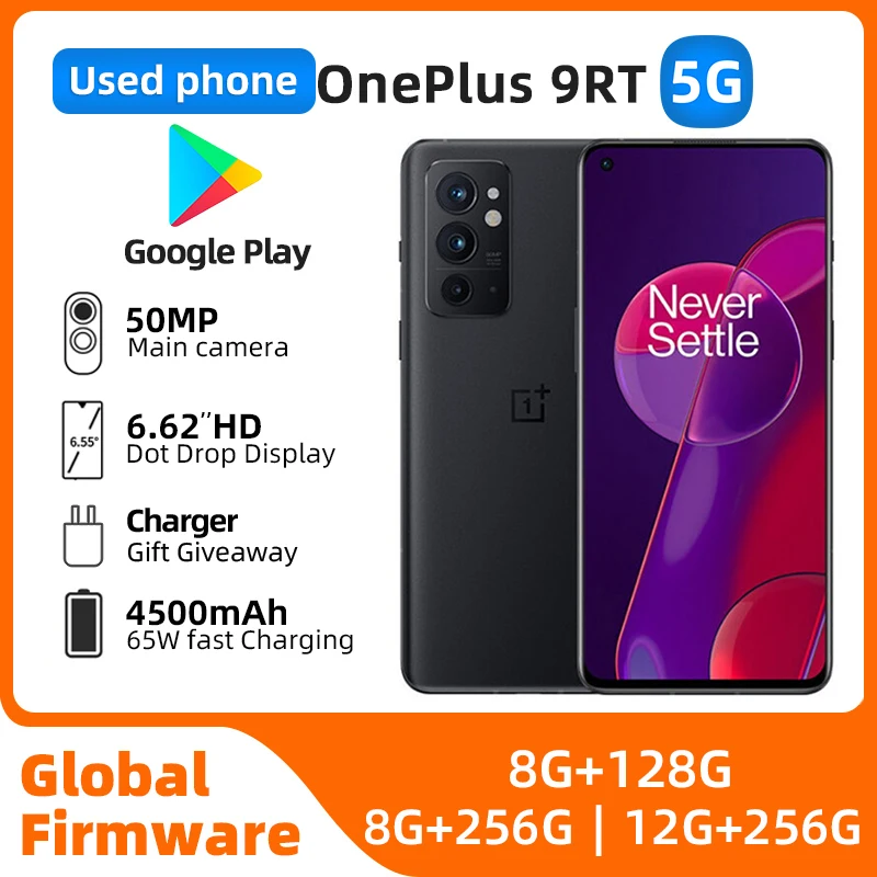 OnePlus 9RT 9R T 5G Global Rom Multi-language 8GB 128GB 120Hz 6.62 inches AMOLED 65 Warp Charging used phone