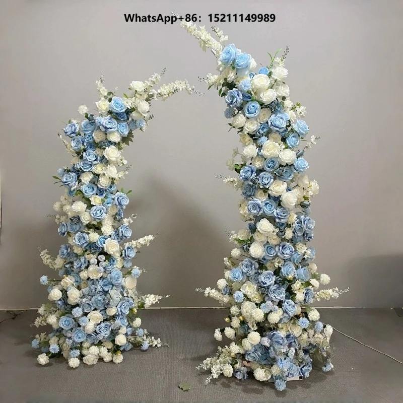 Kids Birthday Baby Gender Reveal Party Blue and White Flower Horn Arch Kids Photography Background Decoration Items for Events