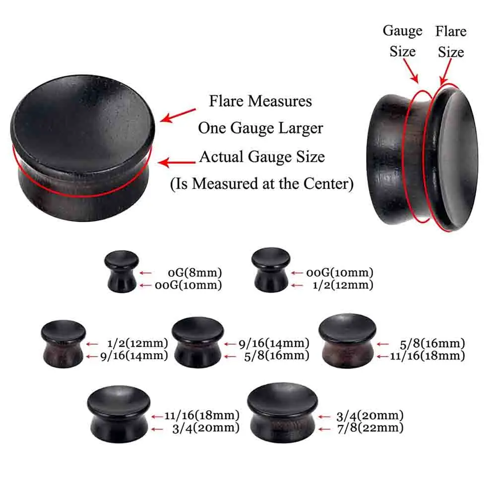 1/2/3Pair-Organic Wood Concave Ear Plugs-Saddle Ear Gauges Stretchers-Flesh Tunnels 0g-13/16