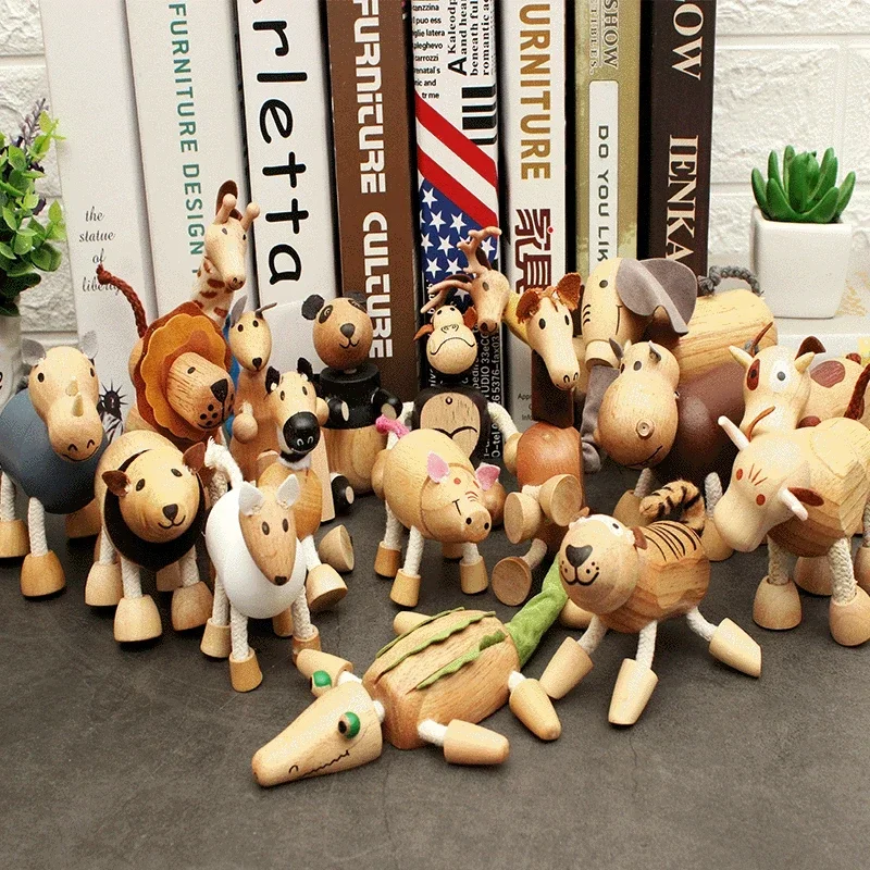 18pcs/set Wooden Lovely Animal puppet toy Elephant Lion cow panda tiger decorative ornaments Action Figure Toys kids baby gift