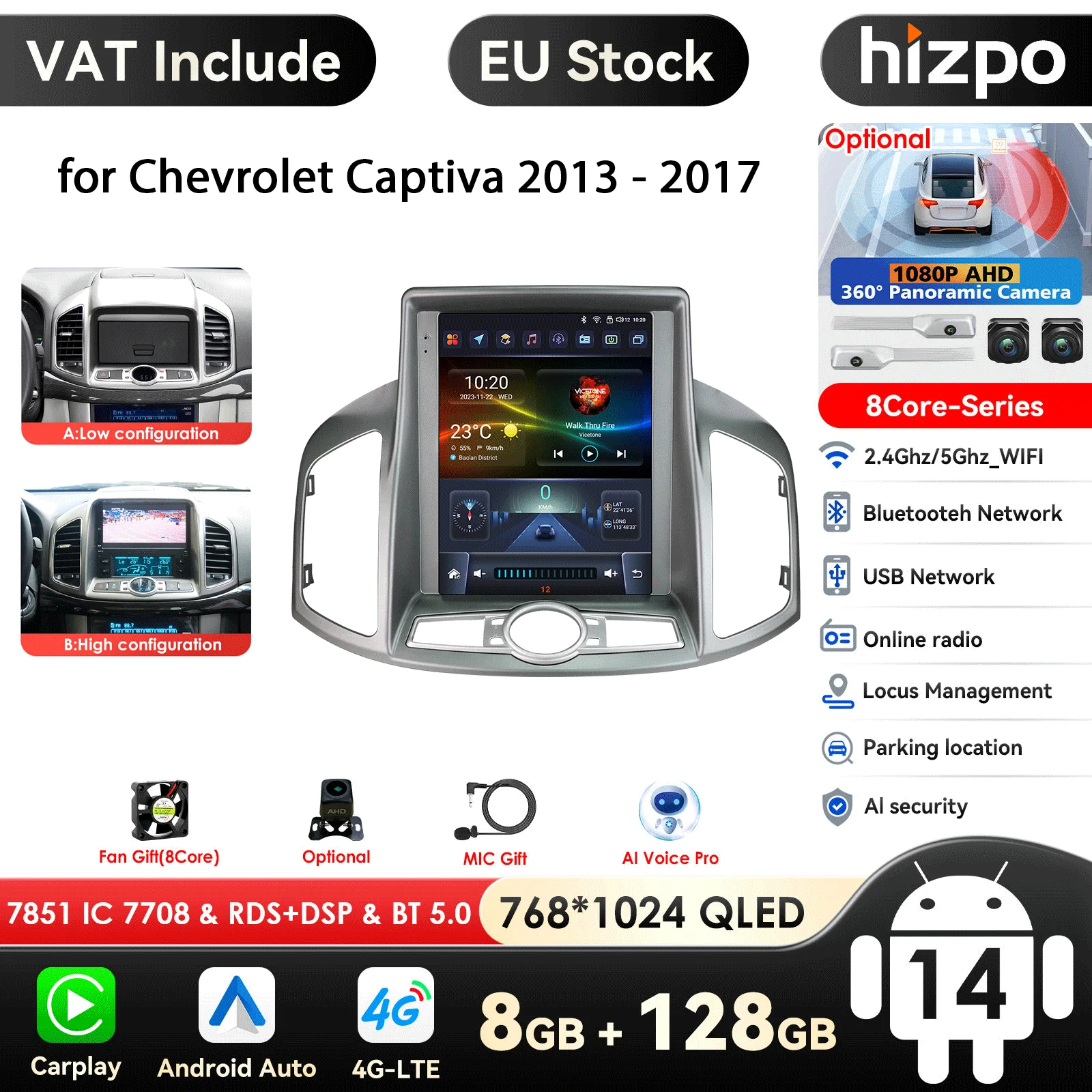 9,7 ''Carplay 4G 2 Din Android 14 Radio de coche para Chevrolet Captiva Sport 2011 - 2017 reproductor de vídeo Multimedia GPS DSP Audio estéreo