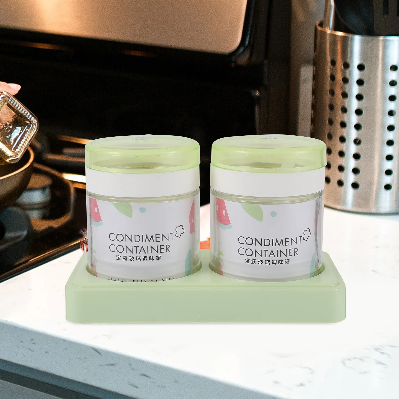 

1Set Clear Glass Seasoning Jar Set Salt Container with Lid Kitchen Spice Organizer Condiment Holder for Home Countertop