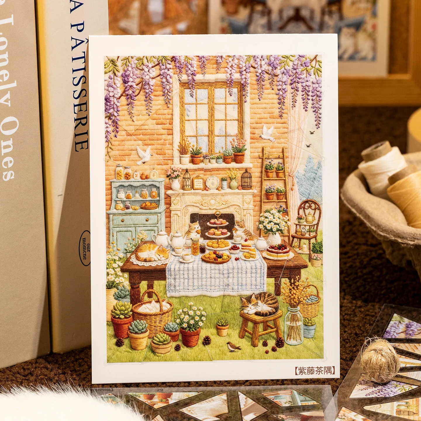 19pcs/Scenery sticker collection, leisurely cat home puzzle miniature scene journal stickers
