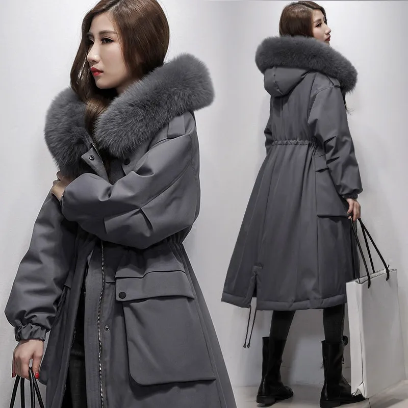 Real Fox Fur collar 90 White duck down Down Jacket For women 2026 Winter New Mid long length Jacket Over the knee Warm Workwear