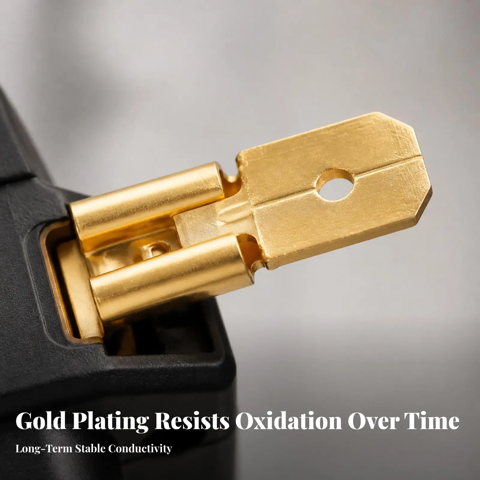 Copper Electrical Connector Set 25 Pack Flat Blade Terminal 6.35mm Gold Tone Crimp for Reliable Wire Joints