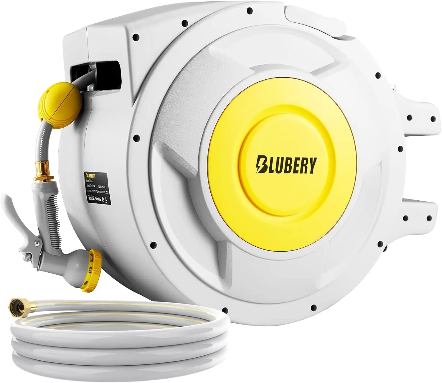 

5/8" x 100+6.7ft Retractable Garden Hose Reel, 39.3LB Super Heavy Duty, Any Length Lock, Slow Return System, Wide Handle