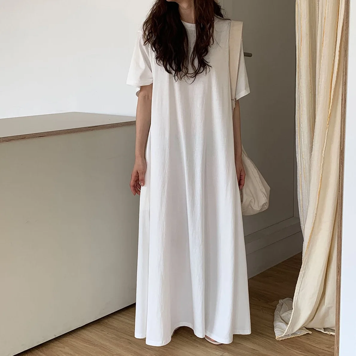 T-shirt ample et polyvalent, couleur basique, longueur au sol, chemisier Dr Sweet Sle, jupe mi-longue en coton, Silhouette trapèze