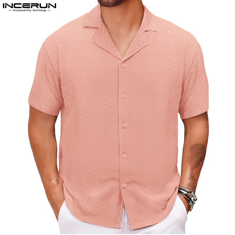 

INCERUN Men Shirt Summer Lapel Short Sleeve Texture Casual Men Clothing Streetwear Loose Korean Style 2025 Fashion Male Shirts