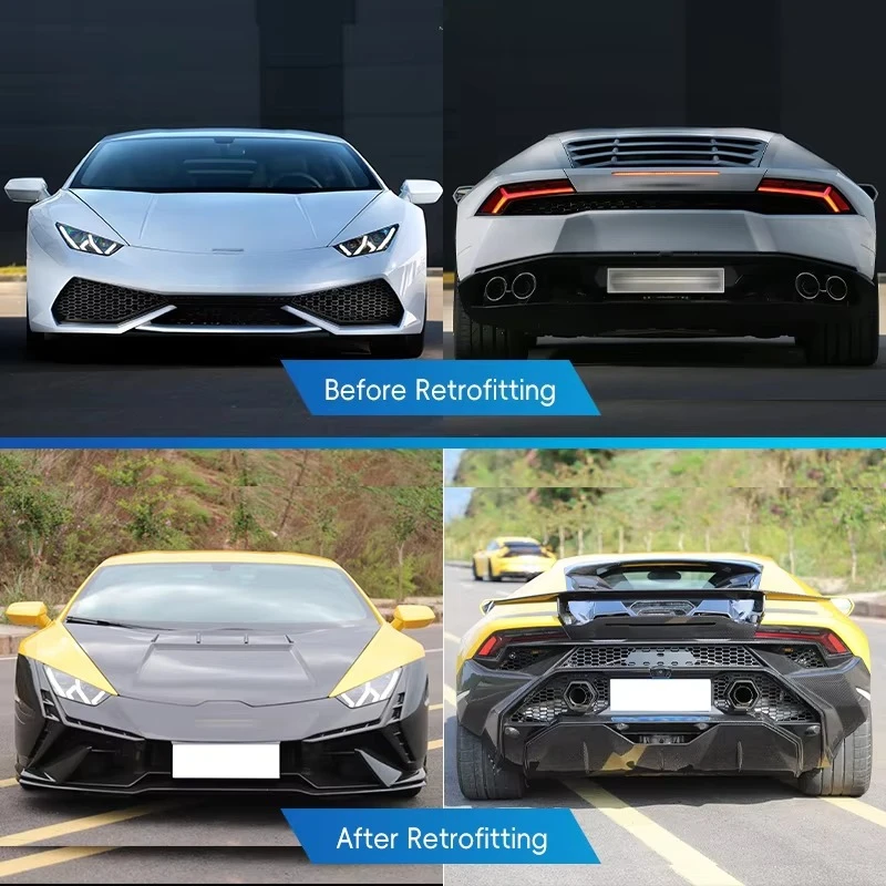 Car Upgrade Dry Carbon Fiber Hood Rear Spoiler Exhaust Front/Rear Fog Light New Bolt-On BodyKit for 2014-2023 Huracan