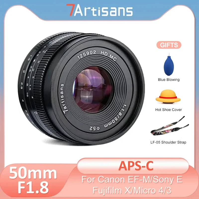 

7artisans 50mm F1.8 Large Aperture Portrait Prime Lens For Fujifilm XF xt30 Canon EOSM m50 Sony E a7c a7s Micro 4/3 Mount Camera