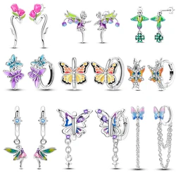 New Spring Series Earrings For Womens 925 Silver Butterfly Dragonfly Four Leaf Clover Gem Flower Spirit Ear Studs Fine Jewelry