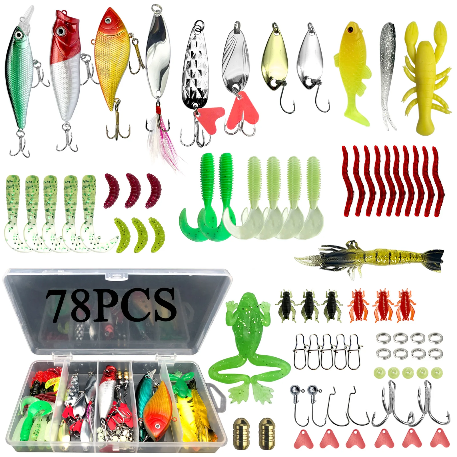 مجموعة طعوم الصيد الطعوم الصلبة الناعمة المعدنية تهزهز ملعقة والعتاد الطبقات ل باس بايك كرانكبيت معالجة اكسسوارات 26/78/107/122 قطعة