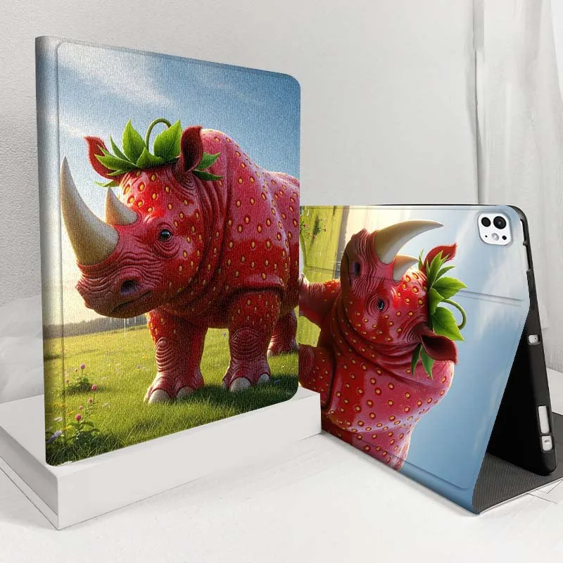 

Strawberry rhinoceros For iPad Pro Air 5 4 3 13 11 8 7 6 5 10th 7th 6th 10.5 12.9 10.9 Tablet Case