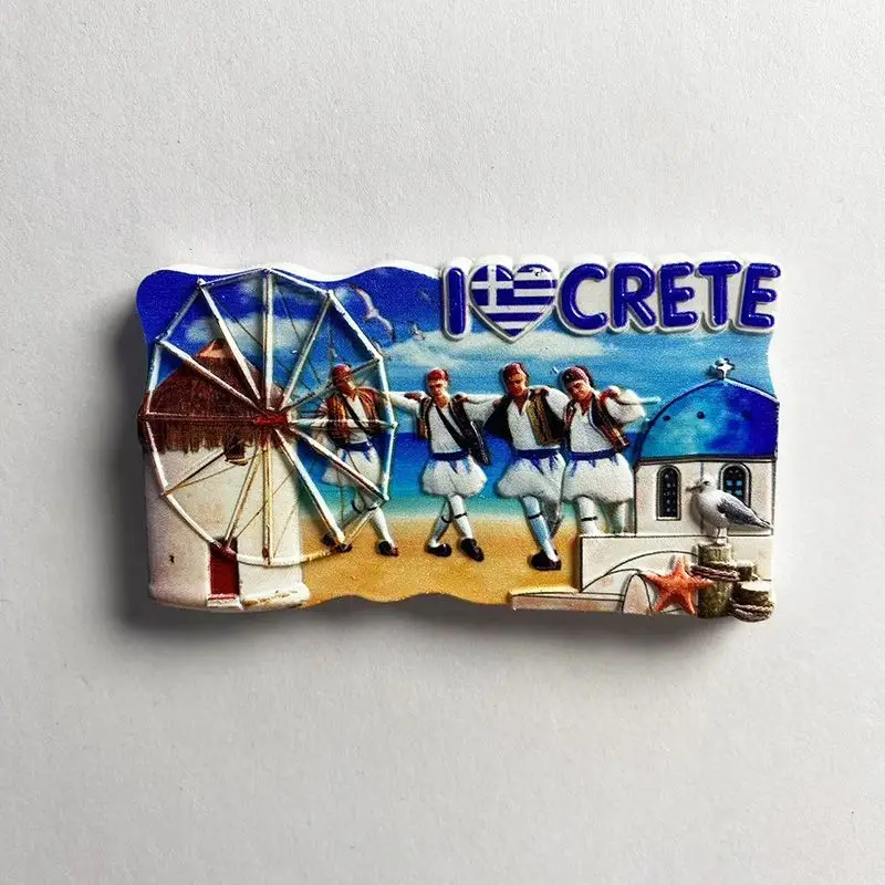 

Santorini Greek Tourist Souvenir, Creative Windmill House 3D Painted Refrigerator Magnet, Home Kitchen Decoration