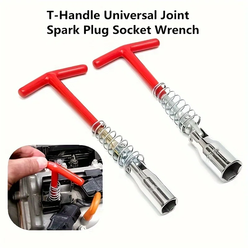 21mm/0.82inch Spark Plug Socket Tool,Easy Bend Flexible Socket Wrench,T-handle Spark Plug Removal Wrench,For Nut Removal